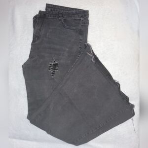 Black Distressed Super Flared Jeans